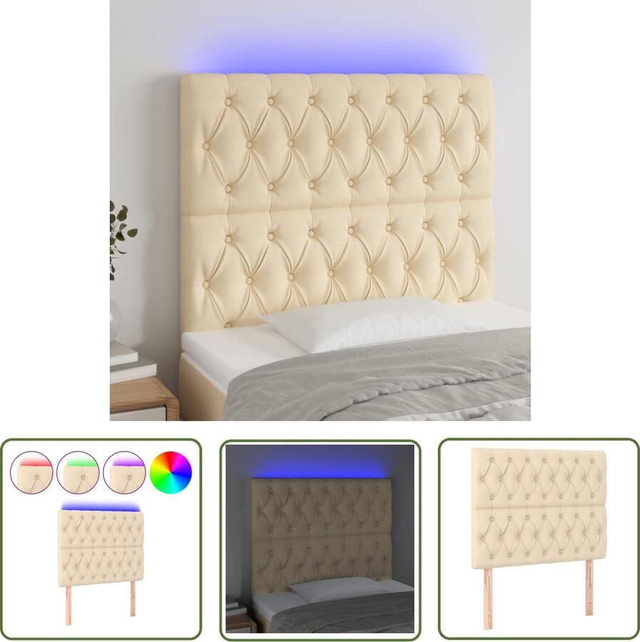The Living Store Hoofdbord LED 100x7x118 128 cm stof crèmekleurig Hoofd Bord Led Hoofdbord Creme Hoofdbord Beddecoratie Slaapkamerstijl