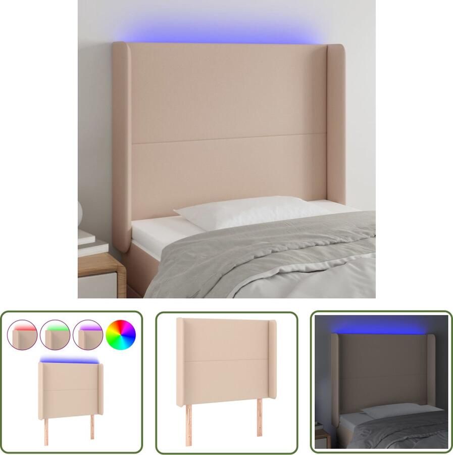 The Living Store Hoofdbord Cappuccino LED-verlichting Verstelbare hoogte Duurzaam kunstleer 103x16x118 128 cm Hoofd Bord Led Hoofdbord Kapstok Bedroom Decor Slaapkamerstijl