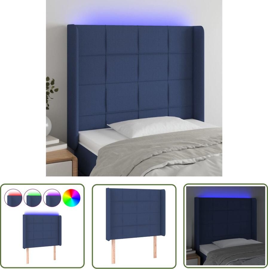 The Living Store Hoofdbord Blauw Led-verlichting Verstelbare hoogte Duurzaam polyester Bijgesneden LED-strip Montagehandleiding Hoofd Bord Led Hoofdbord Blauwe Hoofdbord Met Verlichting Comfortabel Hoofdbord