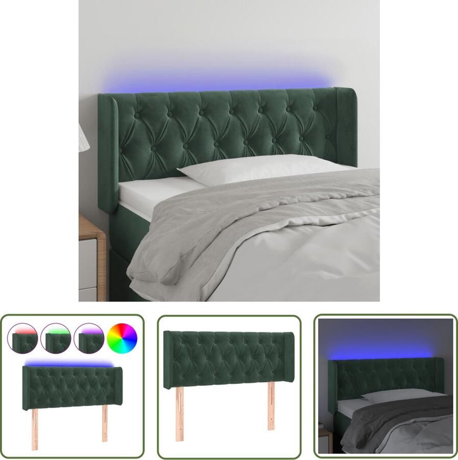 The Living Store Hoofdbord Donkergroen LED-verlichting Verstelbare hoogte Comfortabele ondersteuning Snijdbare LED-strip 103 x 16 x 78 88 cm Hoofd Bord Led Hoofdbord Velvet Hoofdbord Donkere Groene Hoofdbord Slaapkamersdecoratie