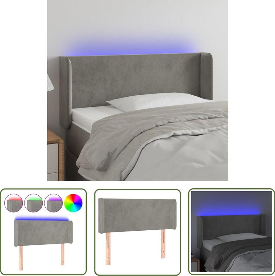 The Living Store Hoofdbord LED Lichtgrijs 103x16x78 88 cm Verstelbaar Zacht fluweel Hoofd Bord Led Hoofdbord Grijs Velvet Hoofdbord Met Led Verlichting