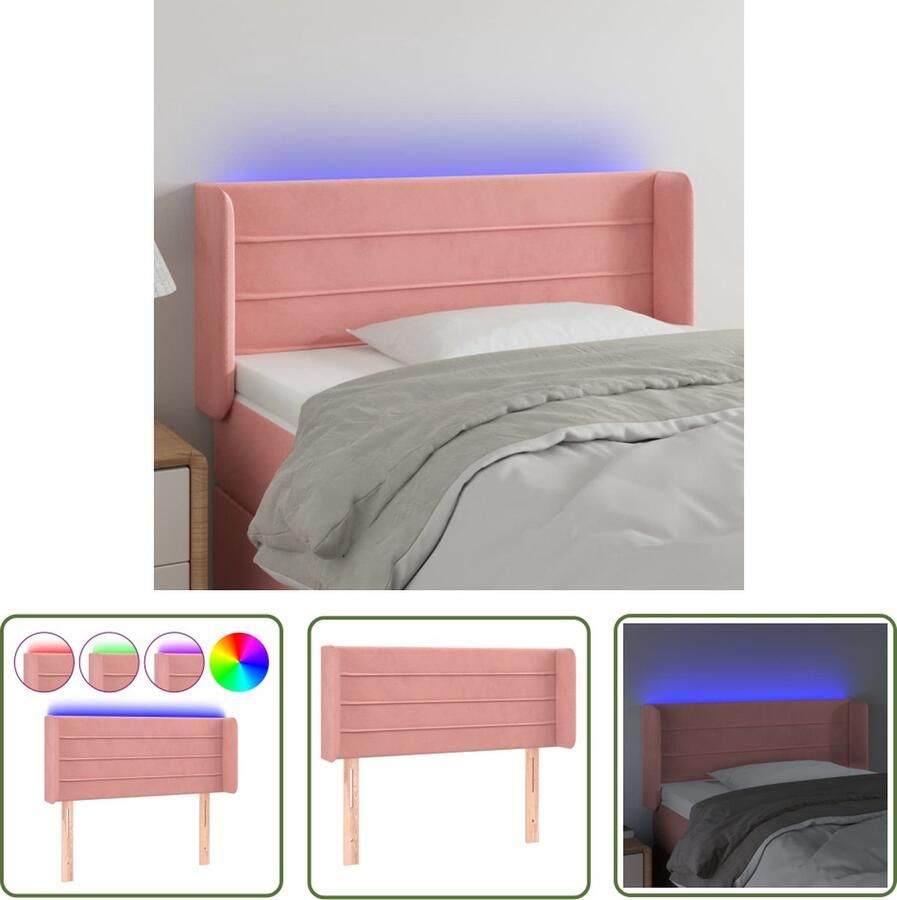 The Living Store Hoofdbord LED-hoofdeinde Roze 103 x 16 x 78 88 cm Verstelbaar Fluweel Kleurrijke LED-verlichting Snijdbare LED-strip Montagehandleiding