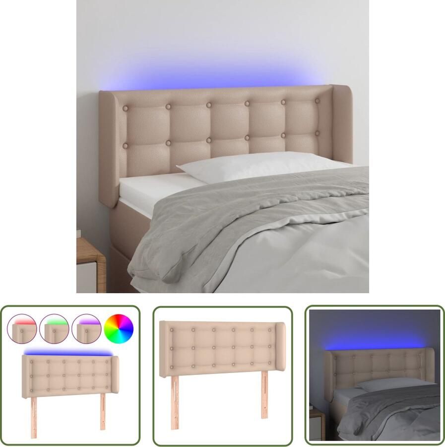 The Living Store Hoofdbord Cappuccino LED-strip 103 x 16 x 78 88 cm Verstelbaar Hoofd Bord Led Hoofdbord Kapstok Bedroom Decor Slaapkamersdecoratie