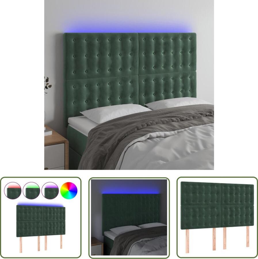 The Living Store Hoofdeind Fluwelen LED-hoofdbord 144 x 5 x 118 128 cm Donkergroen Hoofd Bord Led Hoofdbord Velvet Hoofdbord Donkere Groene Hoofdbord Slaap Kamer Meubilair