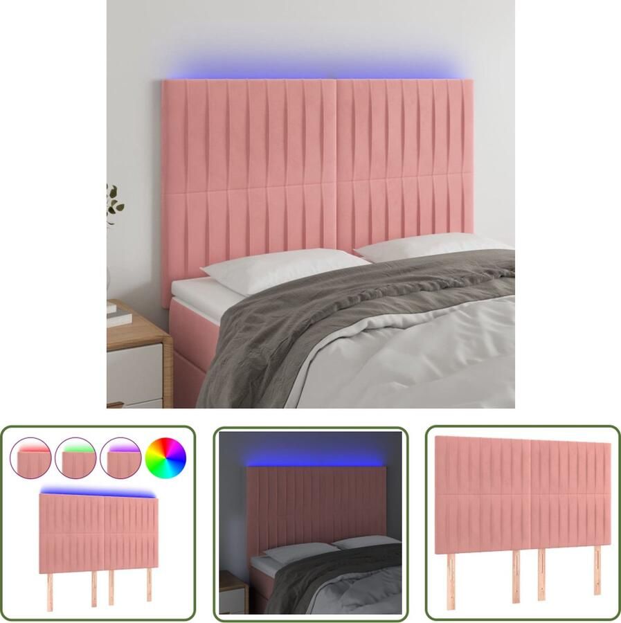 The Living Store Hoofdeind Roze Stof 144 x 5 x 118 128 cm Verstelbaar Comfortabele ondersteuning Snijdbare LED-strip Hoofd Bord Led Hoofdbord Roze Velvet Hoofdbord Luxe Hoofdbord
