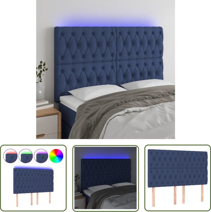 The Living Store Hoofdeind LED-blauw 144x7x118 128 cm Duurzaam Kleurrijke LED-verlichting Verstelbaar Comfortabele ondersteuning Snijdbare LED-strip Hoofd Bord Led Hoofdbord Blauwe Hoofdbord Beddecoratie Slaapkamers