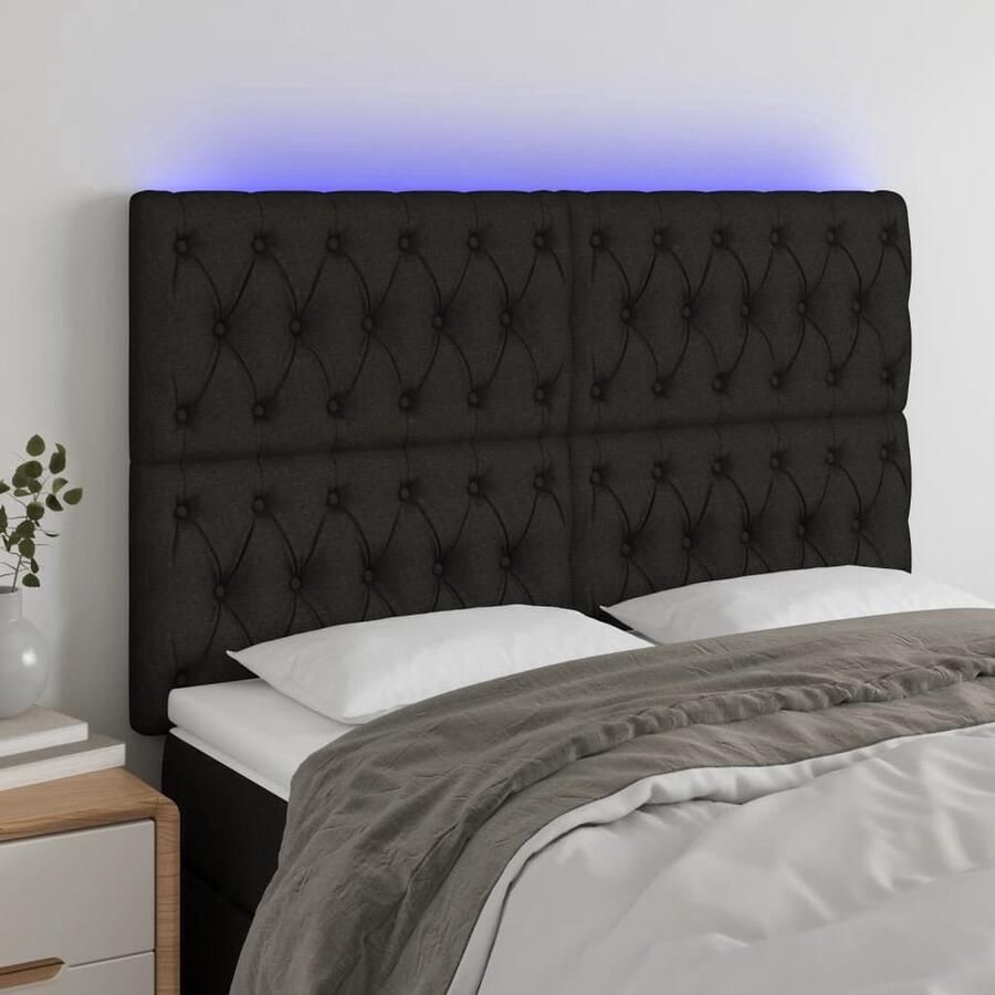 The Living Store Hoofdbord LED 144x7x118 128 cm stof zwart Hoofd Bord Led Hoofdbord Zwart Hoofdbord Met Led Verlichting Hoofdbord Bedroom Decor