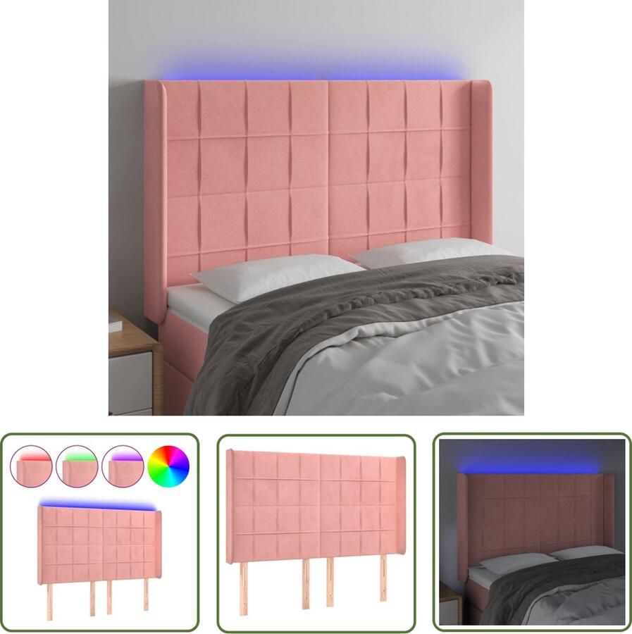 The Living Store Hoofdeinde LED-hoofdbord met fluweel Verstelbaar Roze 147x16x118 128 cm Hoofd Bord Led Hoofdbord Roze Velvet Hoofdbord Met Verlichting