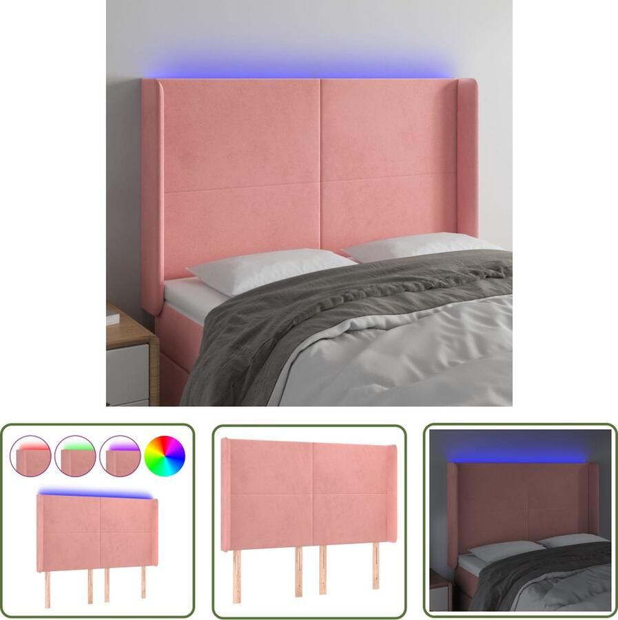 The Living Store Hoofdbord LED Velours Roze 147x16x118 128 cm Verstelbaar Hoofd Bord Led Hoofdbord Velvet Hoofdbord Roze Hoofdbord Met Lampjes