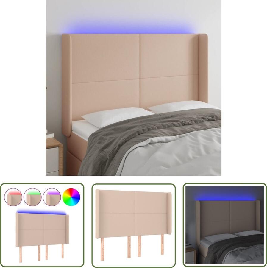 The Living Store Hoofdbord LED 147x16x118 128 cm kunstleer cappuccinokleurig Hoofd Bord Led Hoofdbord Kapstok Beddecoratie Bedroom Decor