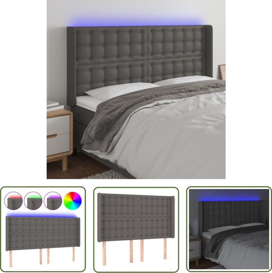 The Living Store Hoofdeinde LED Verstelbaar 147x16x118 128 cm Grijs Kunstleer Hoofd Bord Led Hoofdbord Grijs Hoofdbord Kunstleer Elektrisch Hoofdbord