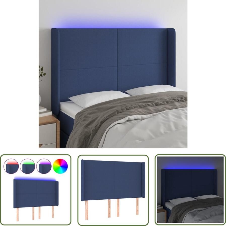 The Living Store Hoofdbord LED Verstelbaar Kleurrijk Duurzaam 147x16x118 128 cm Met schaarsymbool 1x hoofdbord 2 LED-strips Hoofd Bord Led Hoofdbord Blauw Hoofdbord Stoffen Hoofdbord Met Verlichting