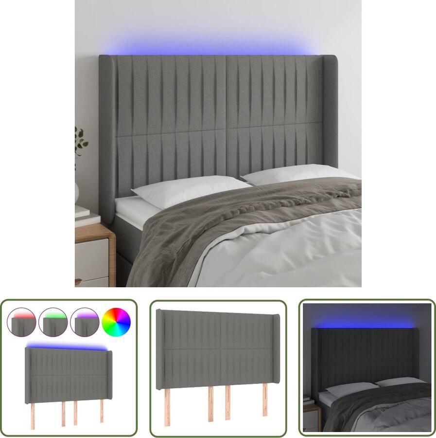 The Living Store Hoofdbord Donkergrijs 147x16x118 128 cm Verstelbare Hoogte Kleurrijke LED Verlichting Hoofd Bord Led Hoofdbord Grijs Beddecoratie Bedroom Decor