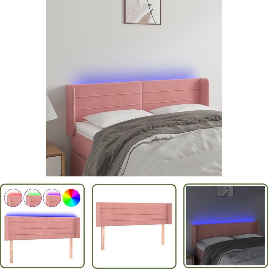 The Living Store Hoofdbord LED Verstelbare hoogte Zacht fluweel Comfortabele ondersteuning Snijdbare LED-strip Hoofd Bord Led Hoofdbord Roze Velvet Hoofdbord Met Led Verlichting