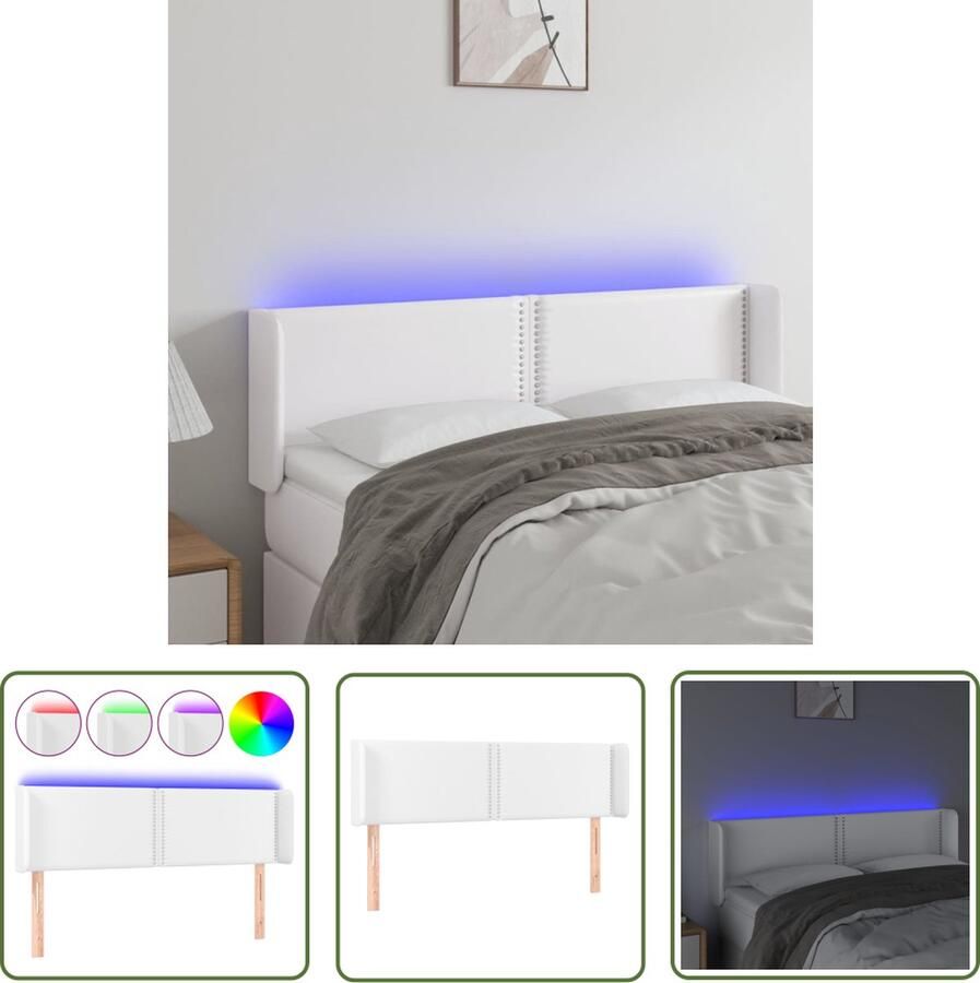 The Living Store Hoofdbord LED 147 x 16 x 78 88 cm Duurzaam kunstleer Kleurrijke LED-verlichting Hoofd Bord Led Hoofdbord Met Led Hoofdbord Wit Kunstleder Hoofdbord