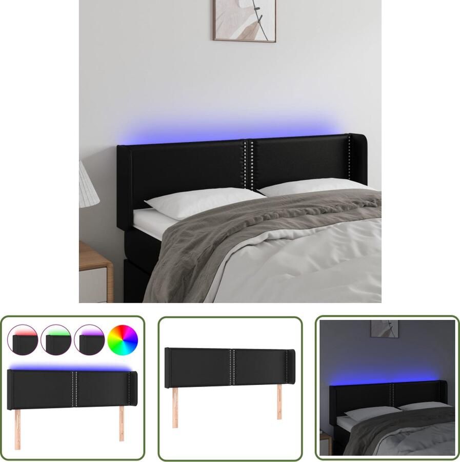 VidaXL Led Hoofdbord Hoofd Bord Hoofdbord LED 147x16x78 88 cm kunstleer zwart Hoofdbord Zwart Hoofdbord Met Led Verlichting Slaap Kamer Decoratie