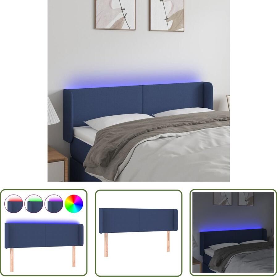 VidaXL Led Hoofdbord Hoofd Bord Hoofdbord LED 147x16x78 88 cm stof blauw Hoofdbord Blauw Hoofdbord Stoffen Beddecoratie