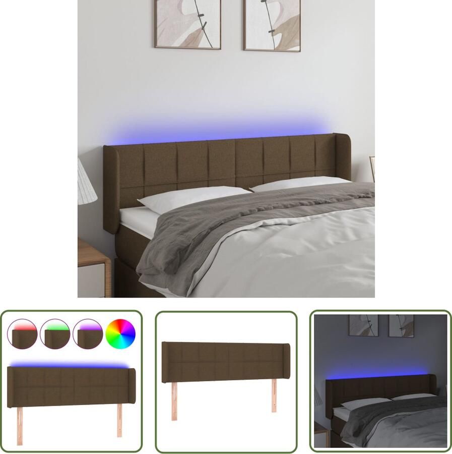 The Living Store Hoofdbord LED 147x16x78 88 cm stof donkerbruin Hoofd Bord Led Hoofdbord Met Led Beddecoratie Slaapkamersfeer