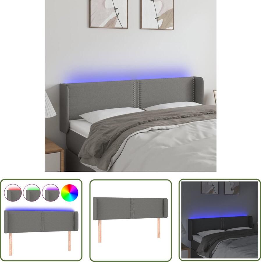 The Living Store Hoofdbord Hoogte Verstelbaar LED Donkergrijs 147 x 16 x 78 88cm IP65 Hoofd Bord Led Hoofdbord Grijs Beddecoratie Slaapkamersfeer