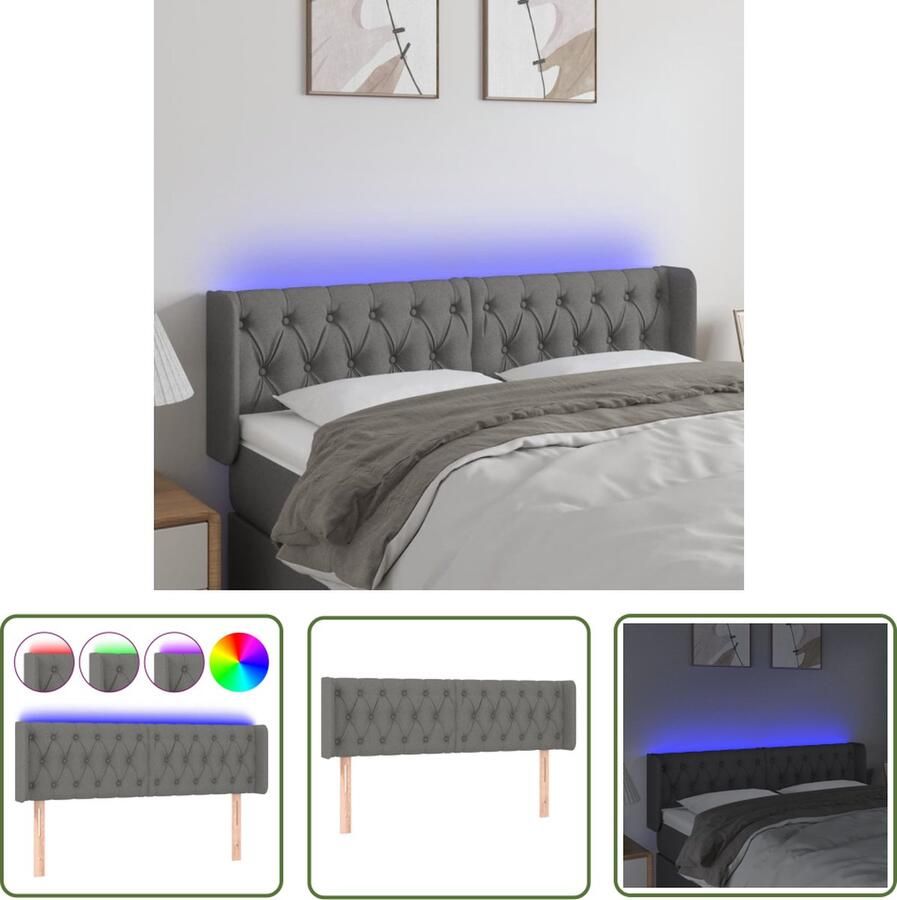 The Living Store Hoofdbord LED donkergrijs 147 x 16 x 78 88 cm verstelbaar ademend en duurzaam stof kleurrijke LED-verlichting Hoofd Bord Led Hoofdbord Grijs Bedding Accessories Slaapkamers Decoratie