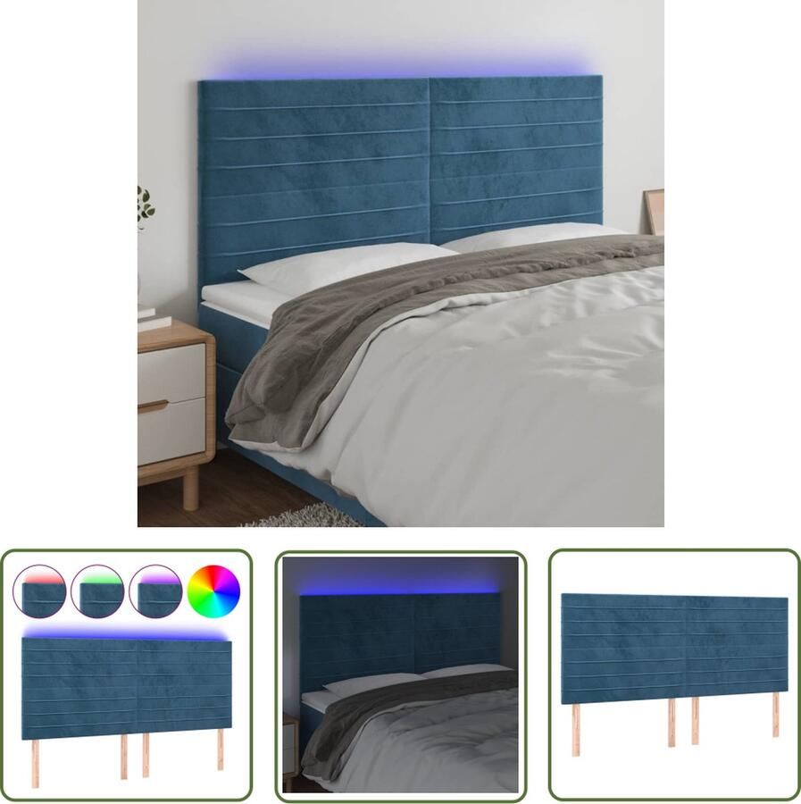 The Living Store Hoofdeind Donkerblauw 160x5x118 128 cm LED-verlichting Hoofd Bord Led Hoofdbord Bedding Slaapkamersdecoratie Velvet Hoofdbord