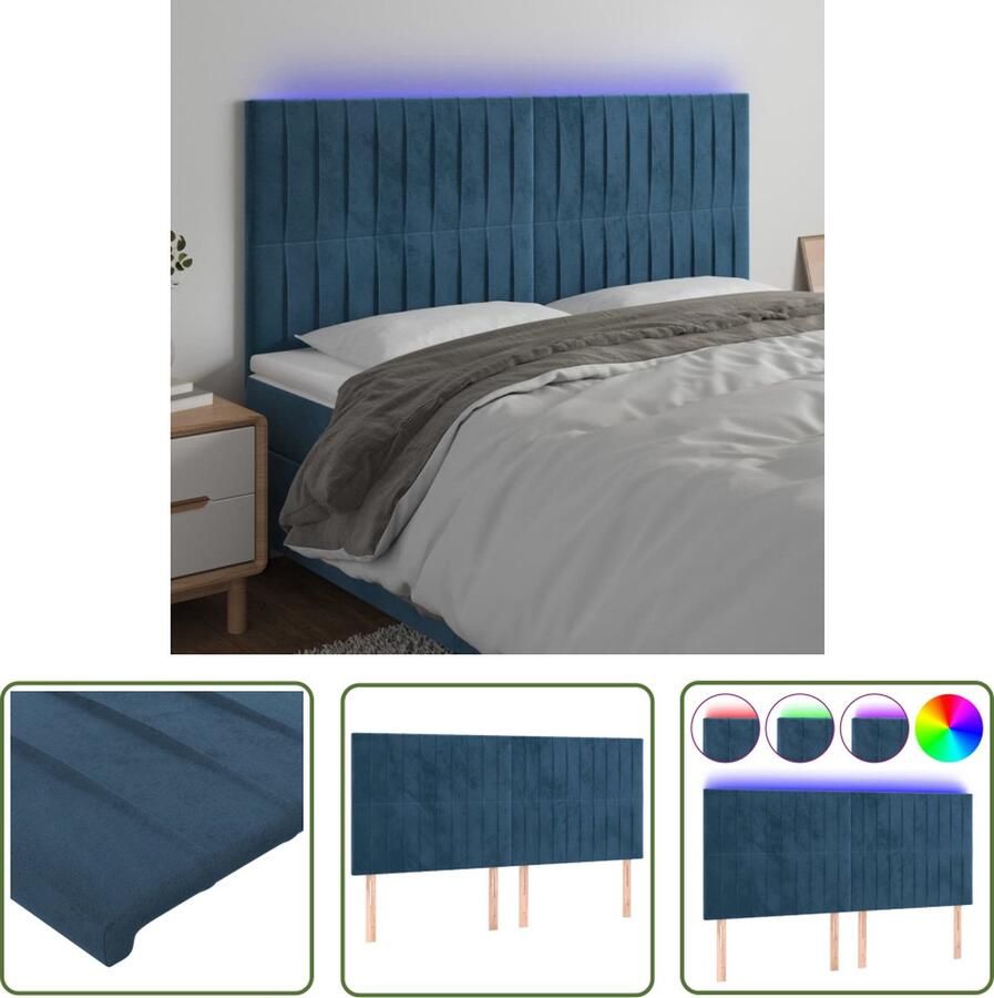 VidaXL Led Hoofdbord Hoofd Bord Hoofdbord LED 160x5x118 128 cm fluweel donkerblauw Hoofdbord Blauw Velvet Hoofdbord Beddecoratie