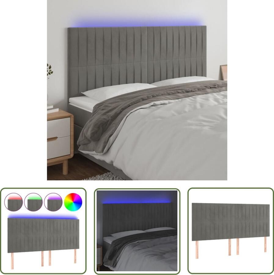 The Living Store Verstelbaar Hoofdeinde LED-licht 160 x 5 x 118 128 cm Lichtgrijs Fluweel Hoofd Bord Led Hoofdbord Fluweel Hoofdbord Grijs Hoofdbord Adjustable Headboard