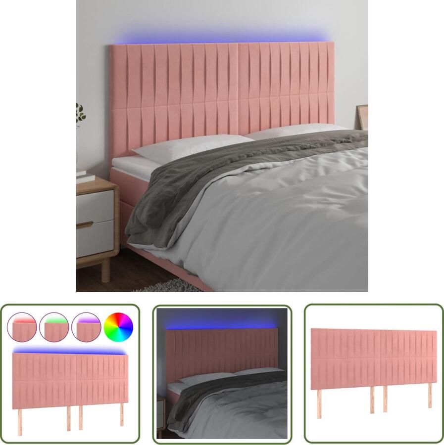 The Living Store Hoofdeind LED-strip Roze Stof 160 x 5 x 118 128 cm Verstelbaar Hoofd Bord Led Hoofdbord Roze Velvet Hoofdbord Met Led Verlichting