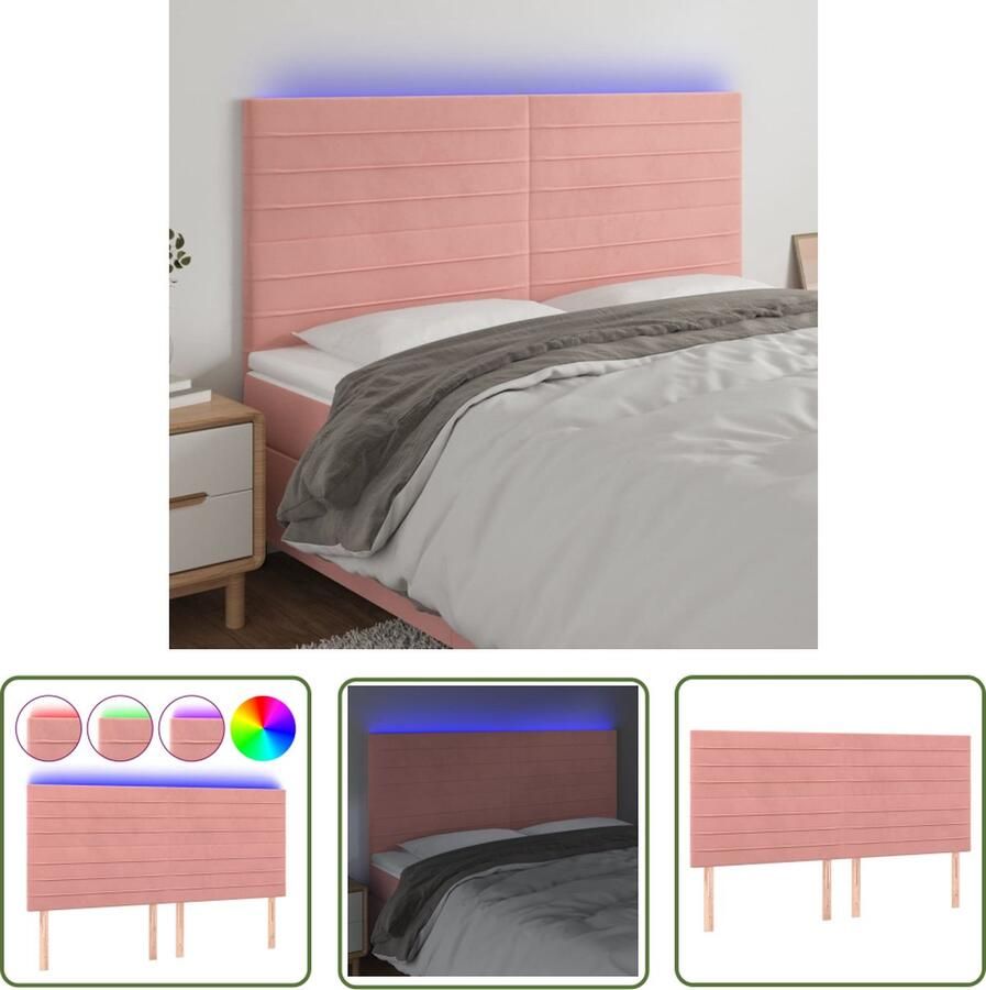 The Living Store Hoofdeind Fluwelen LED-hoofdbord 160x5x118 128cm Roze Hoofd Bord Led Hoofdbord Velvet Hoofdbord Roze Hoofdbord Beddecoratie