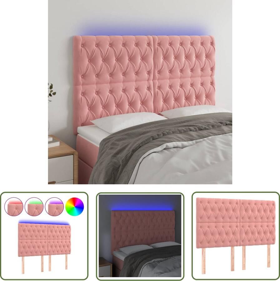 VidaXL Led Hoofdbord Hoofd Bord Hoofdbord LED 160x7x118 128 cm fluweel roze Hoofdbord Roze Velvet Hoofdbord Met Led Verlichting