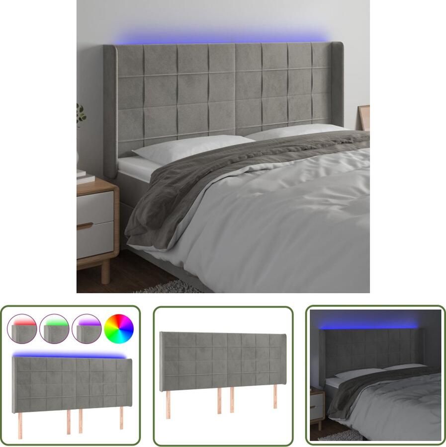 The Living Store Hoofdeinde Hoofdbord 163 x 16 x 118 128 cm LED-verlichting Verstelbaar Hoofd Bord Led Hoofdbord Velvet Hoofdbord Grijs Hoofdbord Met Led Verlichting