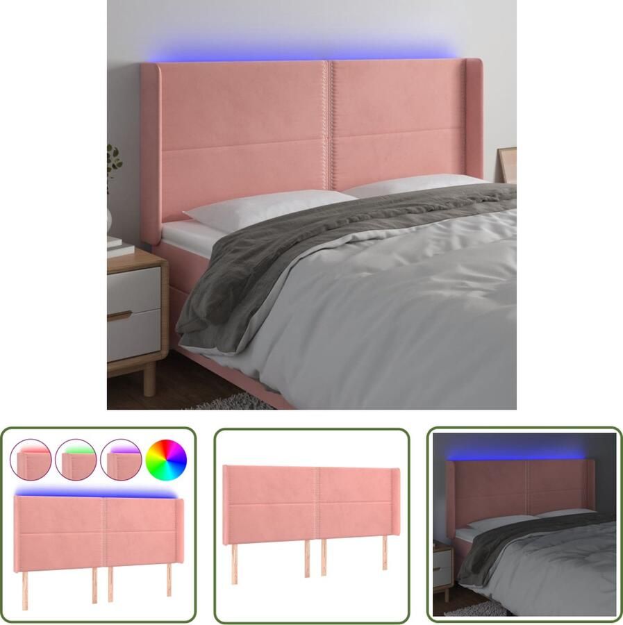 The Living Store Hoofdbord Roze Fluweel 163 x 16 x 118 128 cm Verstelbaar Comfortabele Ondersteuning Snijdbare LED-strip Montagehandleiding Included Hoofd Bord Led Hoofdbord Roze Hoofdbord Velvet Hoofdbord Met Led