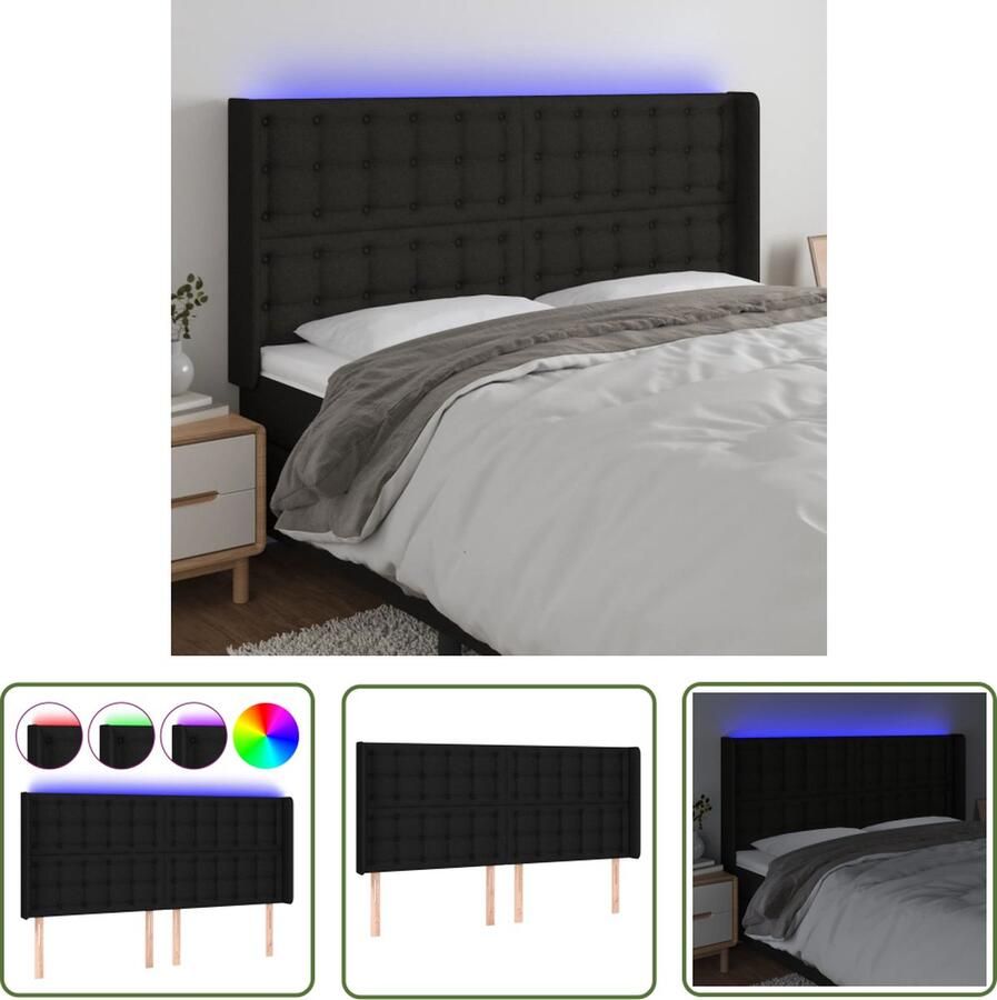 The Living Store Hoofdbord LED-hoofdbord Bedhoofdeinde Verstelbaar Comfortabele ondersteuning Snijdbare LED-strip Zwart 163x16x118 128cm IP65 Hoofd Bord Led Hoofdbord Hoofdkussen Beddecoratie Slaapkamers