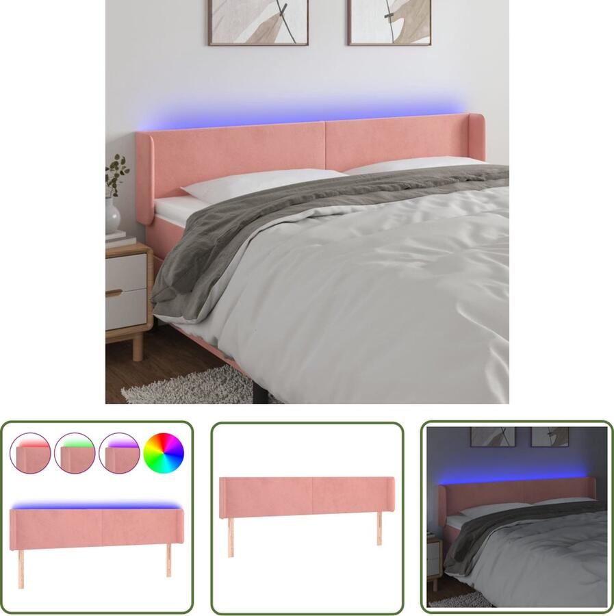 The Living Store Hoofdbord LED Verlichting Fluweel Verstelbare Hoogte Comfortabele Ondersteuning Snijdbare LED-strip Roze 163 x 16 x 78 88cm IP65 1x Hoofdbord met LED-strips - Foto 2