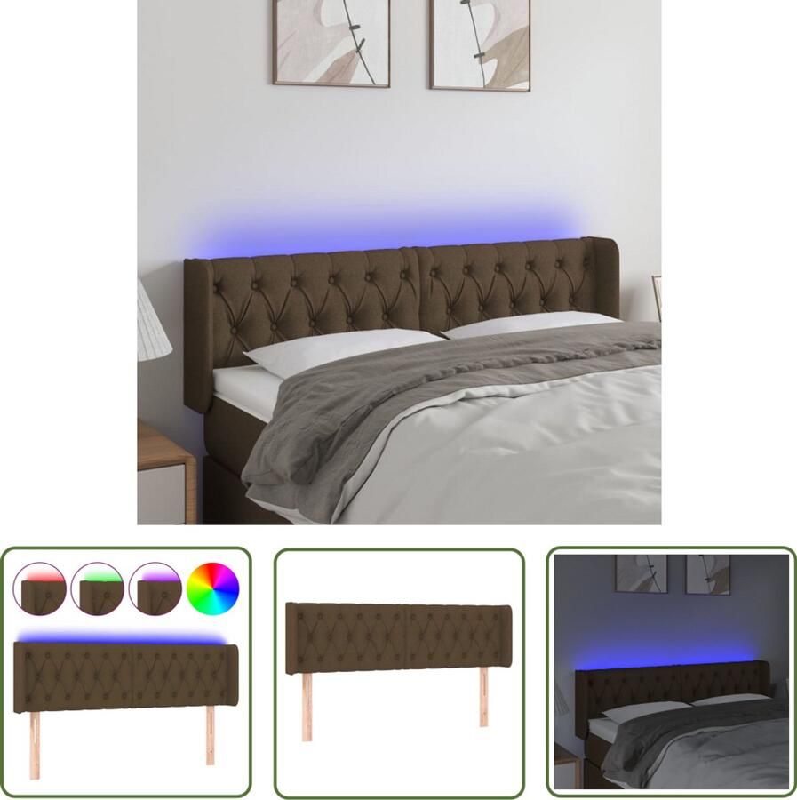 VidaXL Led Hoofdbord Hoofd Bord Hoofdbord LED 163x16x78 88 cm stof donkerbruin Hoofdbord Met Led Bedroom Decor Slaapkamersdecoratie