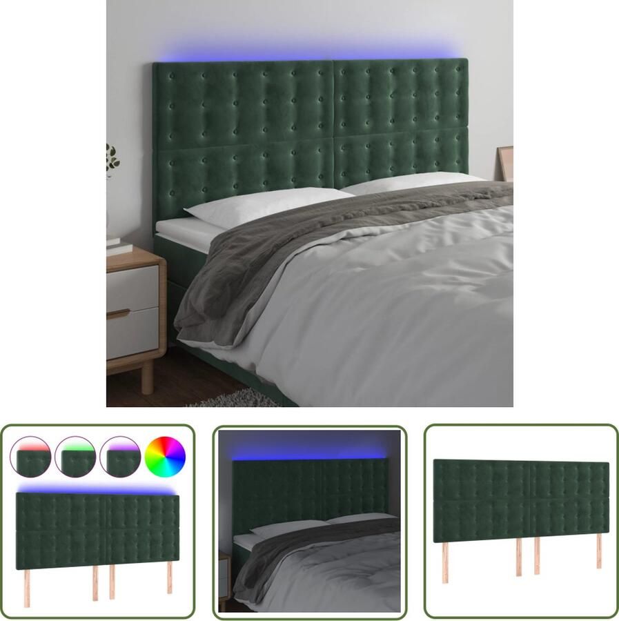 The Living Store Hoofdbord LED 180x5x118 128 cm fluweel donkergroen Hoofd Bord Led Hoofdbord Velvet Hoofdbord Donkere Groene Hoofdbord Slaapkamers Decoratie