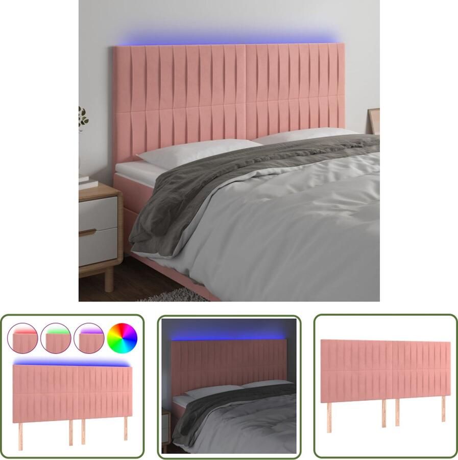 The Living Store Hoofdeinde LED 180x118 128 Roze Fluweel Verstelbaar Comfortabele ondersteuning Snijdbare LED-strip Incl 2 LED-strips Hoofd Bord Led Hoofdbord Roze Velvet Hoofdbord Met Led Verlichting