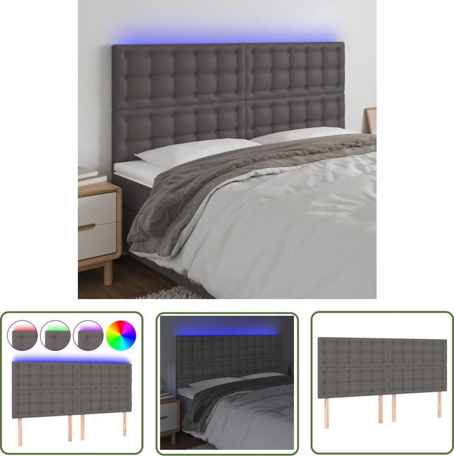 The Living Store Hoofdeind LED Grijs Kunstleer 180x5x118 128cm Verstelbaar Hoofd Bord Led Hoofdbord Grijs Kunstleder Hoofdbord Adjustable Headboard