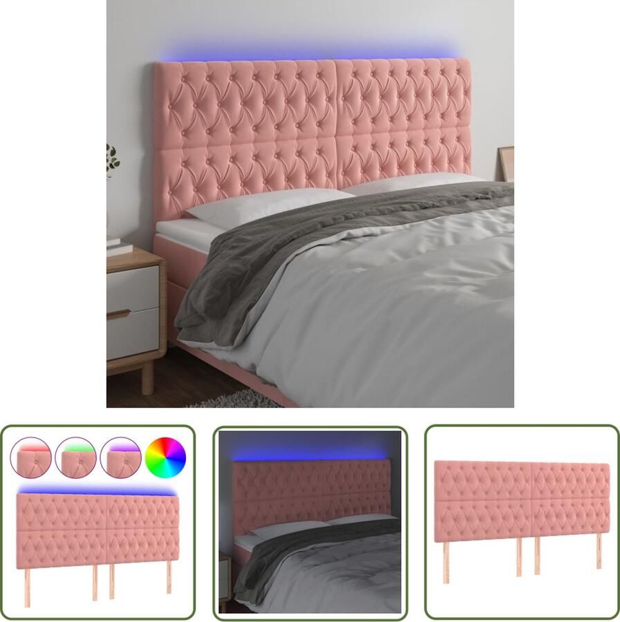 VidaXL Led Hoofdbord Hoofd Bord Hoofdbord LED 180x7x118 128 cm fluweel roze Hoofdbord Roze Velvet Hoofdbord Met Led Strips