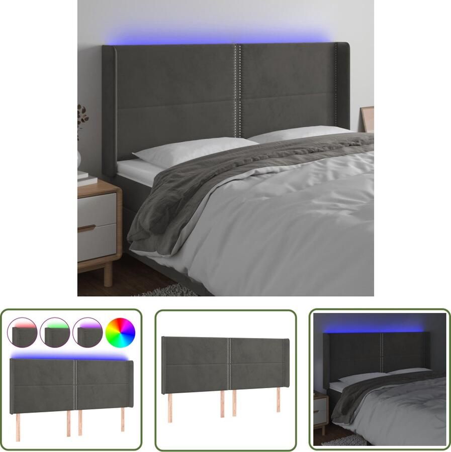 The Living Store Hoofdbord Fluweel Kleurrijke LED-verlichting Verstelbare Hoogte Comfortabele Ondersteuning Snijdbare LED-strip Hoofd Bord Led Hoofdbord Grijs Velvet Hoofdbord Comfortabel Hoofdbord