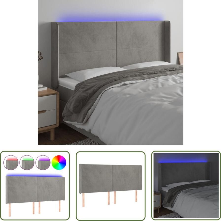 The Living Store Hoofdbord LED Zacht fluweel Verstelbare hoogte Comfortabele ondersteuning Snijdbare LED-strip Hoofd Bord Led Hoofdbord Blauw Velvet Hoofdbord Comfortabele Hoofdbord - Foto 2