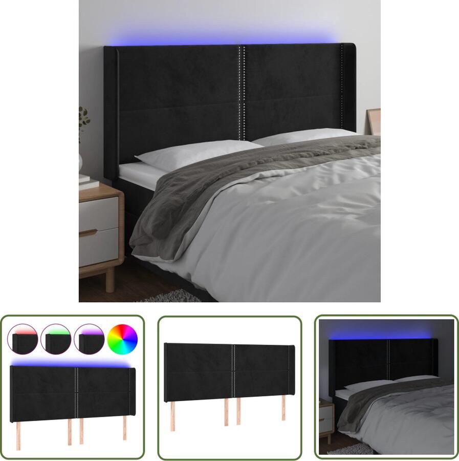 VidaXL Led Hoofdbord Hoofd Bord Hoofdbord LED 183x16x118 128 cm fluweel zwart Hoofdbord Zwart Hoofdbord Met Led Verlichting Velvet Hoofdbord