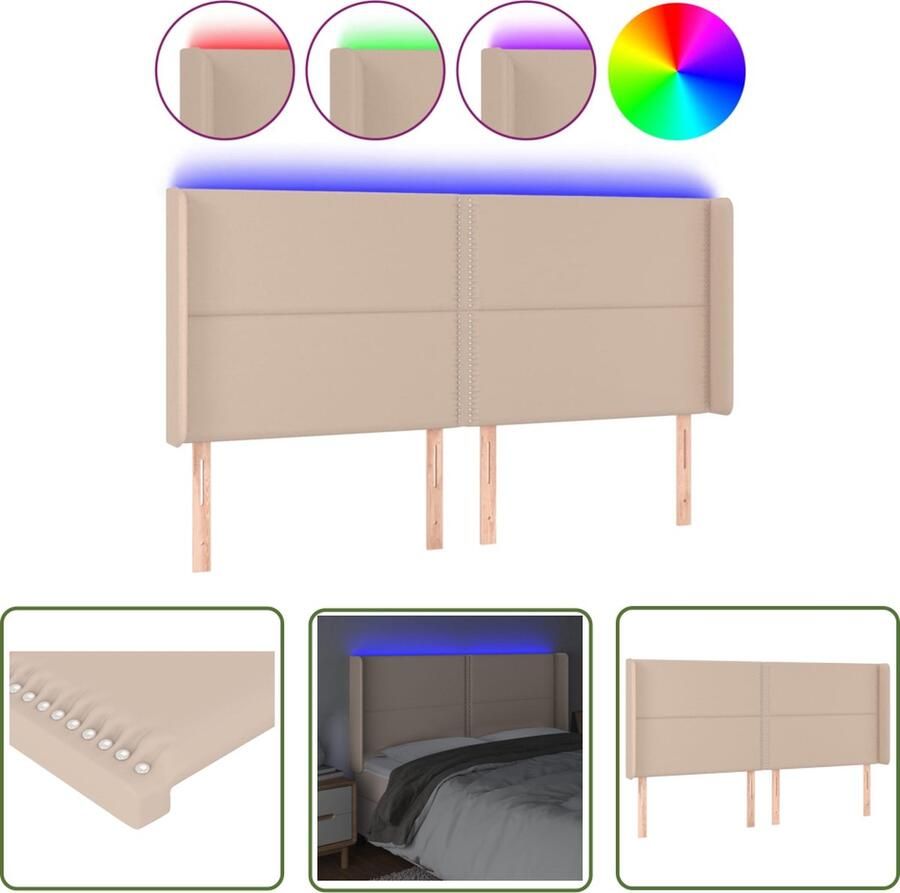 The Living Store Hoofdbord Cappuccino LED Verstelbaar 183x16x118 128cm Duurzaam kunstleer Hoofd Bord Led Hoofdbord Kapstok Bedding Accessories Bedroom Furniture - Foto 2