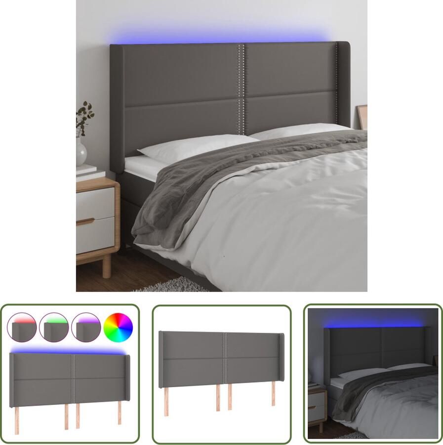 The Living Store Hoofdbord Bedframes 183x16x118 128 cm Grijs Kunstleer Hoofd Bord Led Hoofdbord Grijs Hoofdbord Kunstleer Beddecoratie