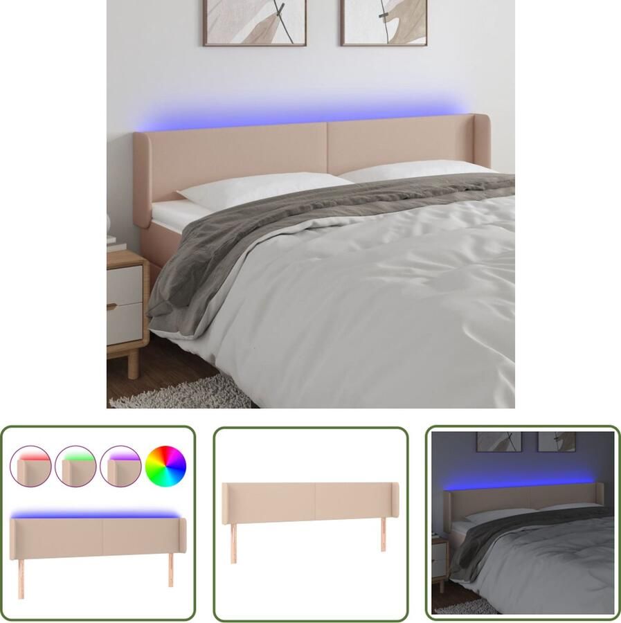 The Living Store Hoofdbord Cappuccino LED 183x16x78 88cm Verstelbaar Duurzaam kunstleer Kleurrijke LED-verlichting Hoofd Bord Led Hoofdbord Kapstok Bedroom Decoratie Slaapkamersdecoratie