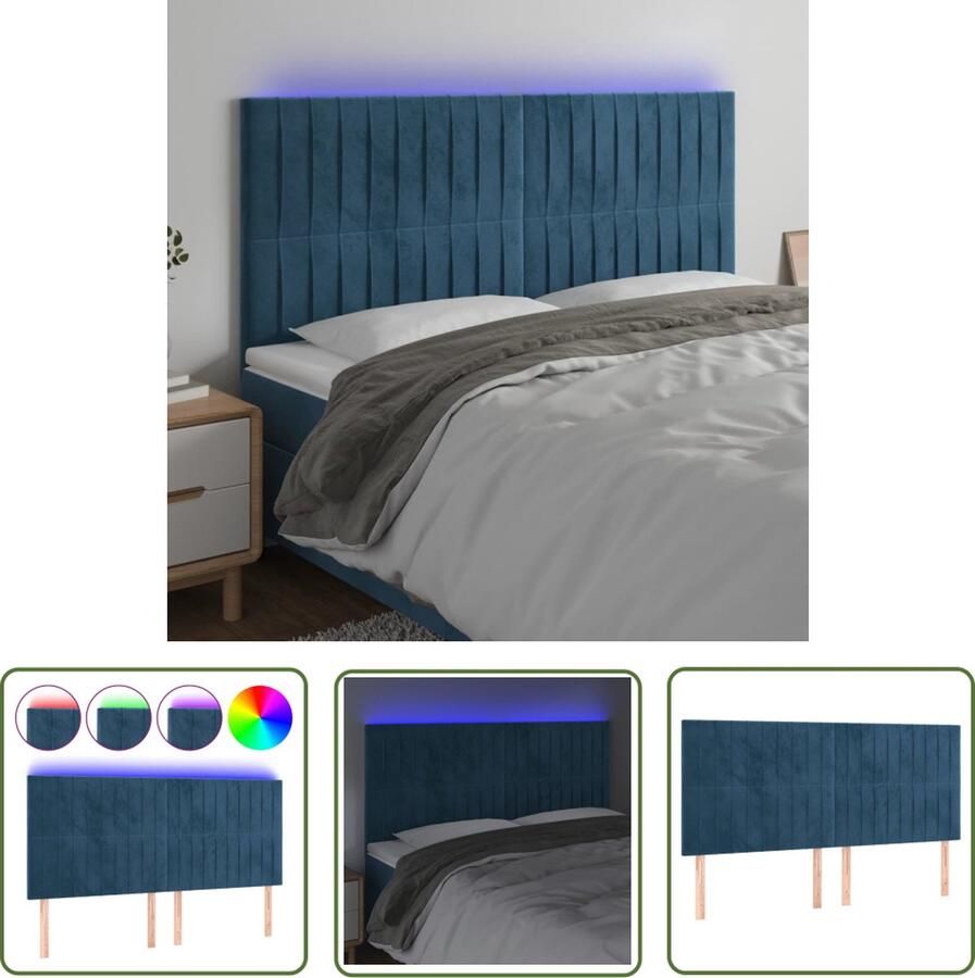 The Living Store Hoofdeinde Donkerblauw LED-hoofdbord 200 x 5 x 118 128 cm Verstelbaar Hoofd Bord Led Hoofdbord Velvet Hoofdbord Blauw Hoofdbord Slaapkamersdecoratie