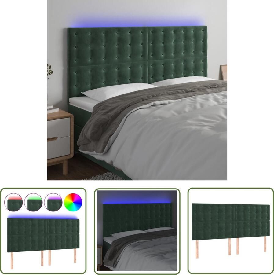 The Living Store Hoofdeind Donkergroen Stof 200x5x128 cm Verstelbaar LED-strip bij te knippen Montagehandleiding 2 LED-strips Hoofd Bord Led Hoofdbord Velvet Hoofdbord Groen Hoofdbord Beddecoratie
