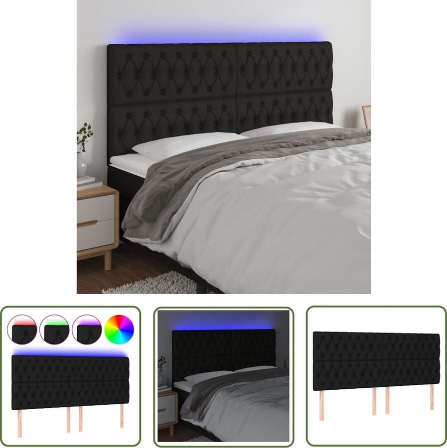 The Living Store Hoofdeind LED-hoofdbord Zwart 200 x 7 x 118 128 Verstelbaar Duurzaam Kleurrijke LED-verlichting Hoofd Bord Led Hoofdbord Zwart Beddecoratie Hoofdkussen
