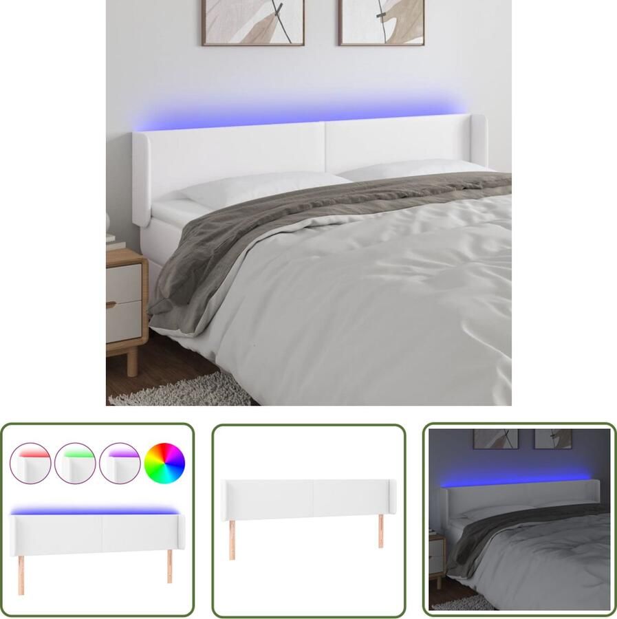 The Living Store Hoofdbord LED 203x16x78 88 cm kunstleer wit Hoofd Bord Led Hoofdbord Hoofdkussen Slaapcomfort Bedroom Decor