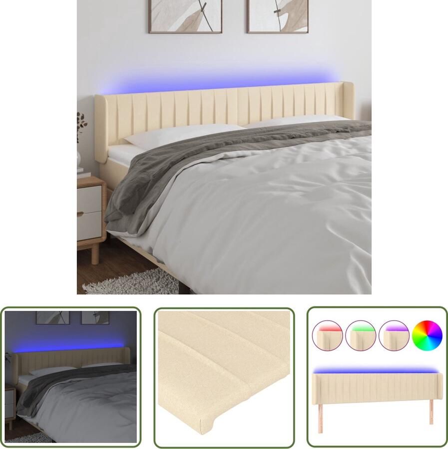 The Living Store Hoofdbord crème Stof 203 x 16 x 78 88 cm Verstelbaar hoofdeinde met LED-strip Hoofd Bord Led Hoofdbord Crème Hoofdbord Met Led Hoofdbord Stoffen